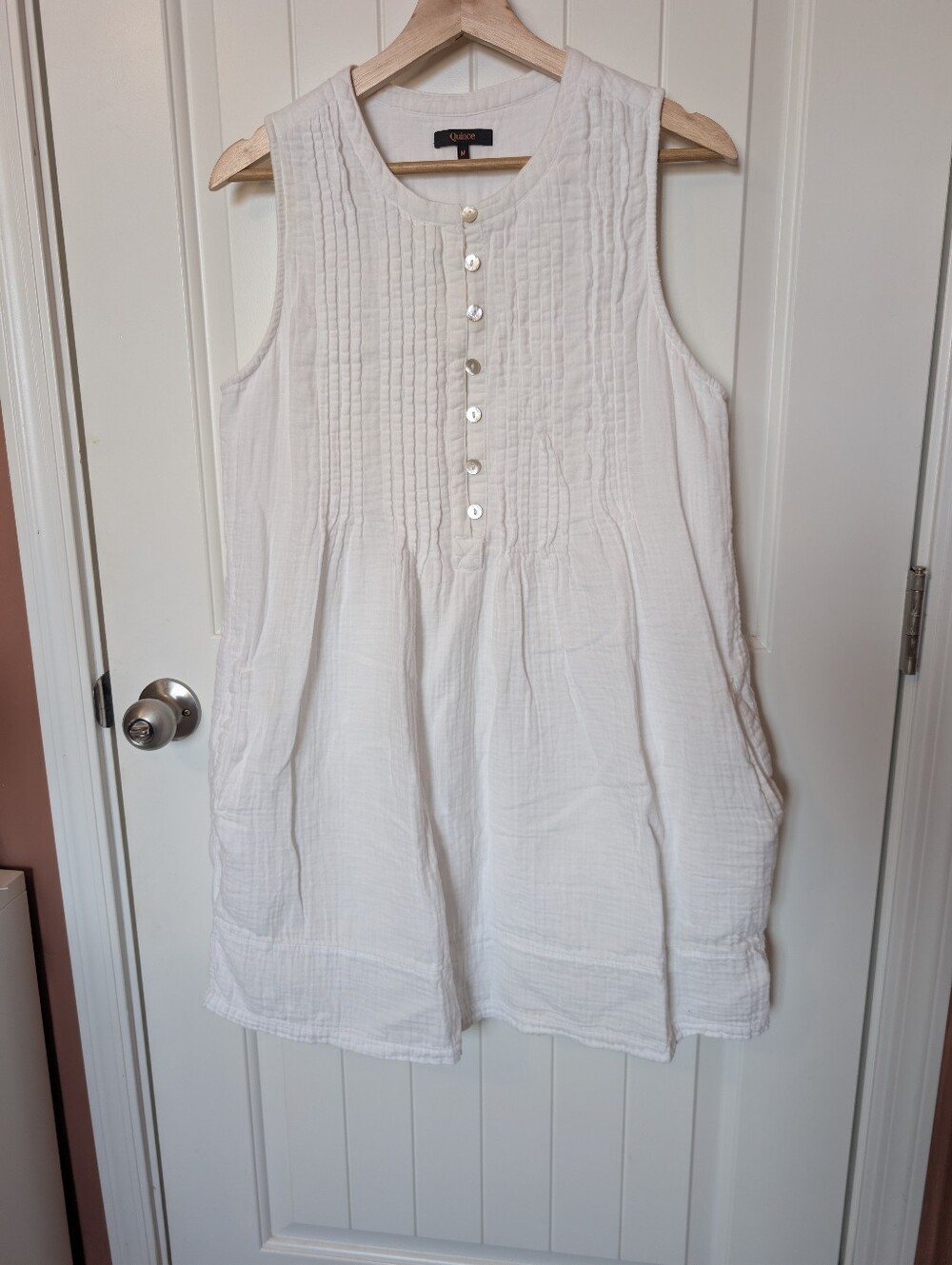 Quince European Organic Cotton Sleeveless Swing Dress Medium White